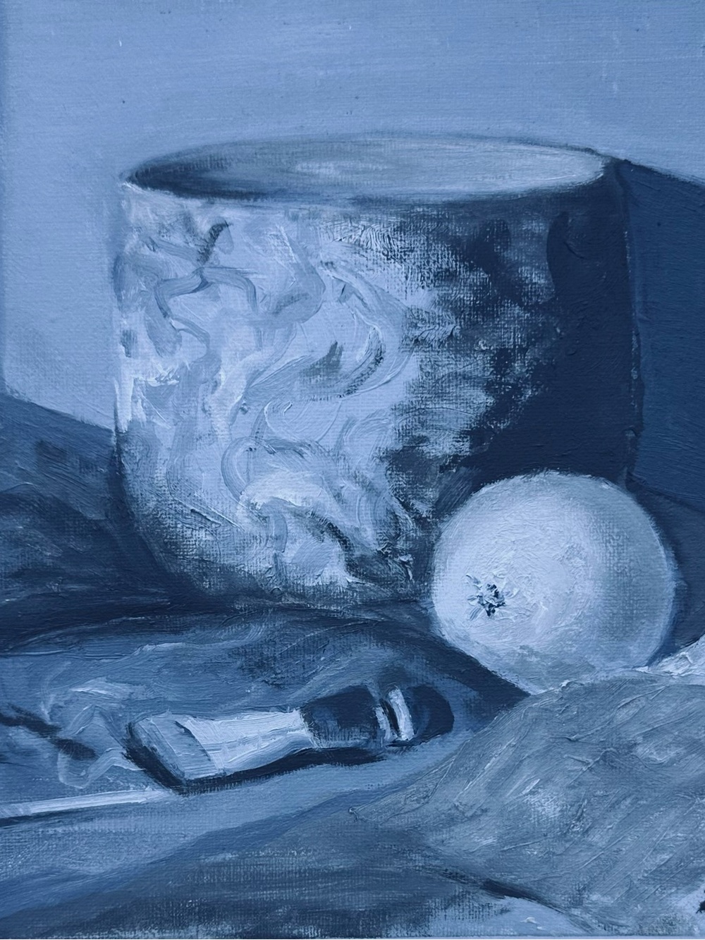 Blue/Black/White Monochrome original oil Still Life Canvas